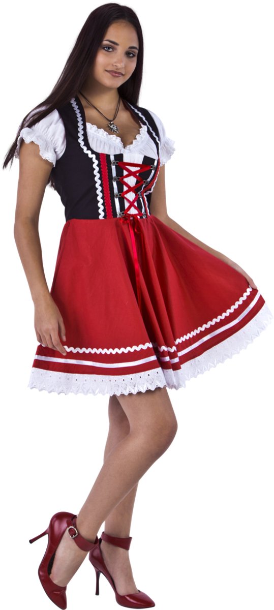 Haus Huberts Dirndl Jurk - Dames - Oktoberfest Dirndl - Tiroler- Zwart-Rood - Maat 4XL/48