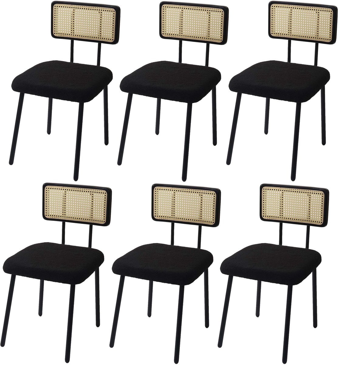 Set van 6 eetkamerstoelen MCW-K88, armstoel stoel, hout poly rotan metaal bouclé ~ stof/te