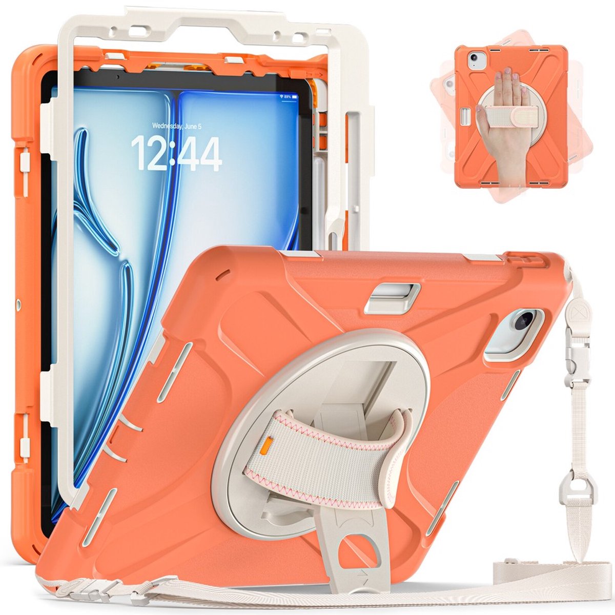 Geschikt voor 360° Rotatie Schokbestendige Handriem Stand Case Cover Geschikt voor iPad Air 11" M2 M3