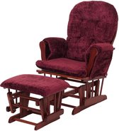 Relaxfauteuil MCW-C76, schommelstoel met hocker stof chenille (465g/m²) Oeko-Tex ~ bordeaux, donker frame