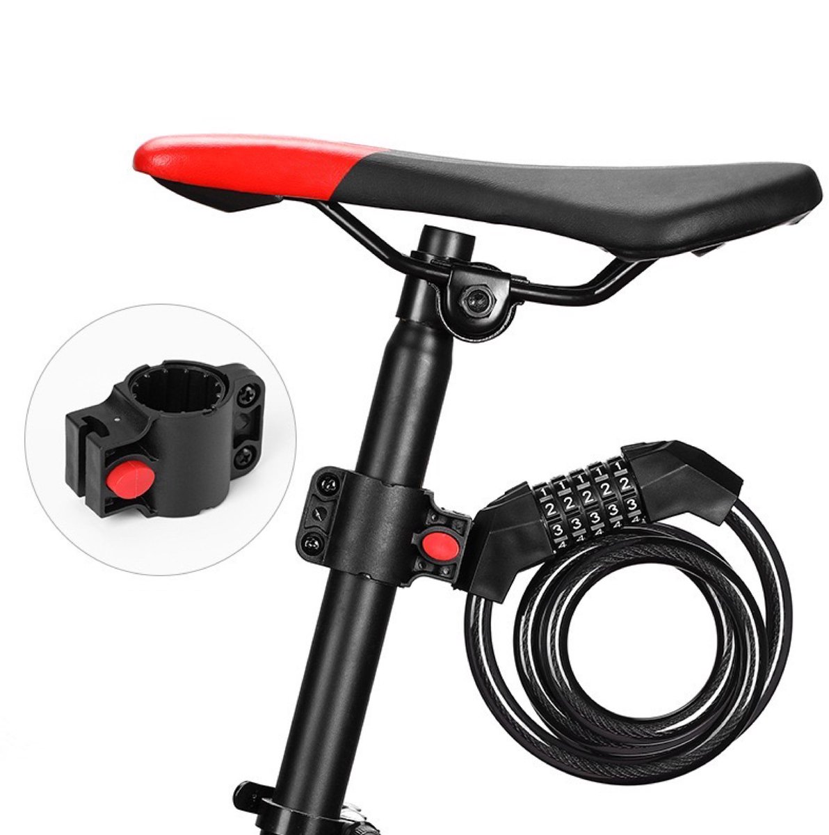 Colorful Sun® Fietsslot met cijferslot - Ø12mm / 150cm - Met vaste beugel - 1 stuk - Kabelslot Fiets - Slot voor Fietsen - Motorslot - Fietssloten electrische fietsen - Code Kabelslot - Cijfercombinatieslot - Zwart – foto 2