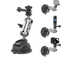 Zuignapbevestiging geschikt voor GoPro Hero 13 12 11 10 9 8 DJI Osmo Action 5 Pro 4 3 Insta360 X5 X4 X3 met dubbele kogelgewricht, 360 graden rotatie op voorruit of autoruit