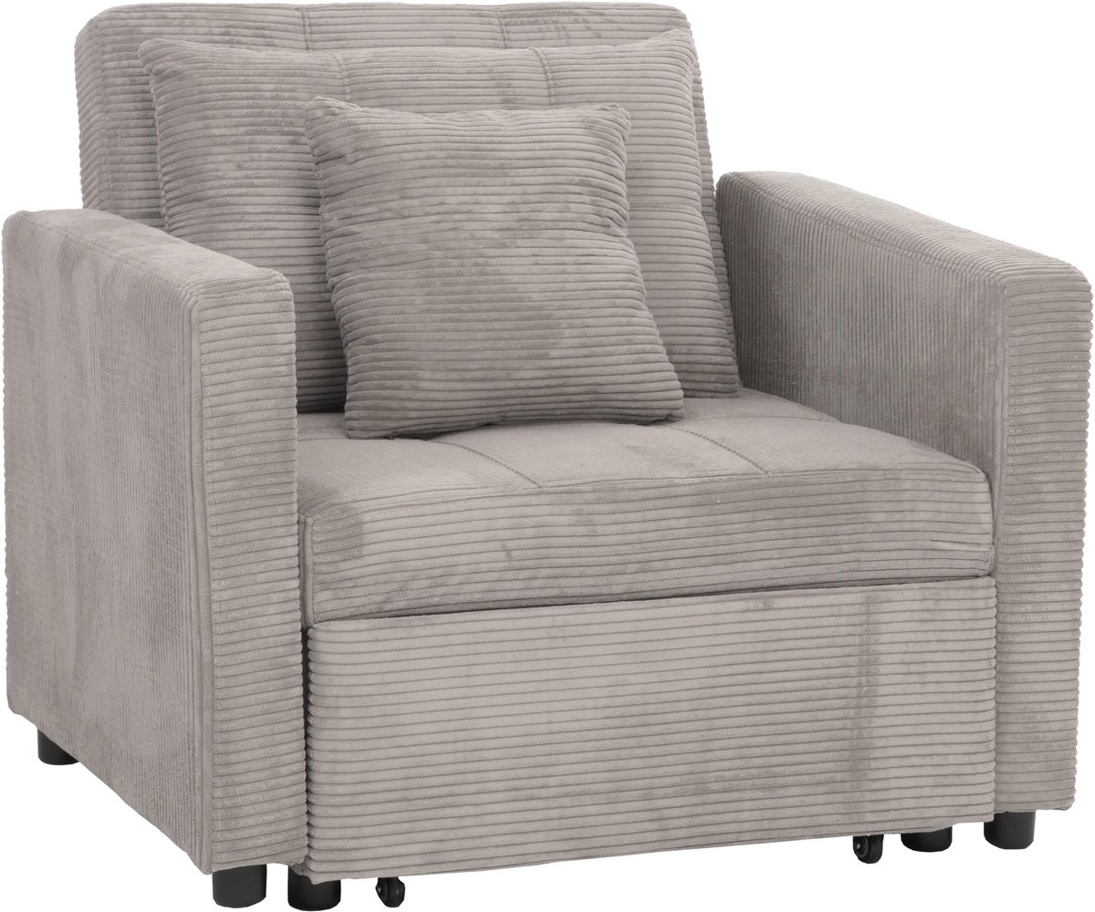 MCW L90 fauteuil bed, opklapbare fauteuil logeerbed, ligvlak 200x100cm stof/textiel koord ~ lichtgrijs