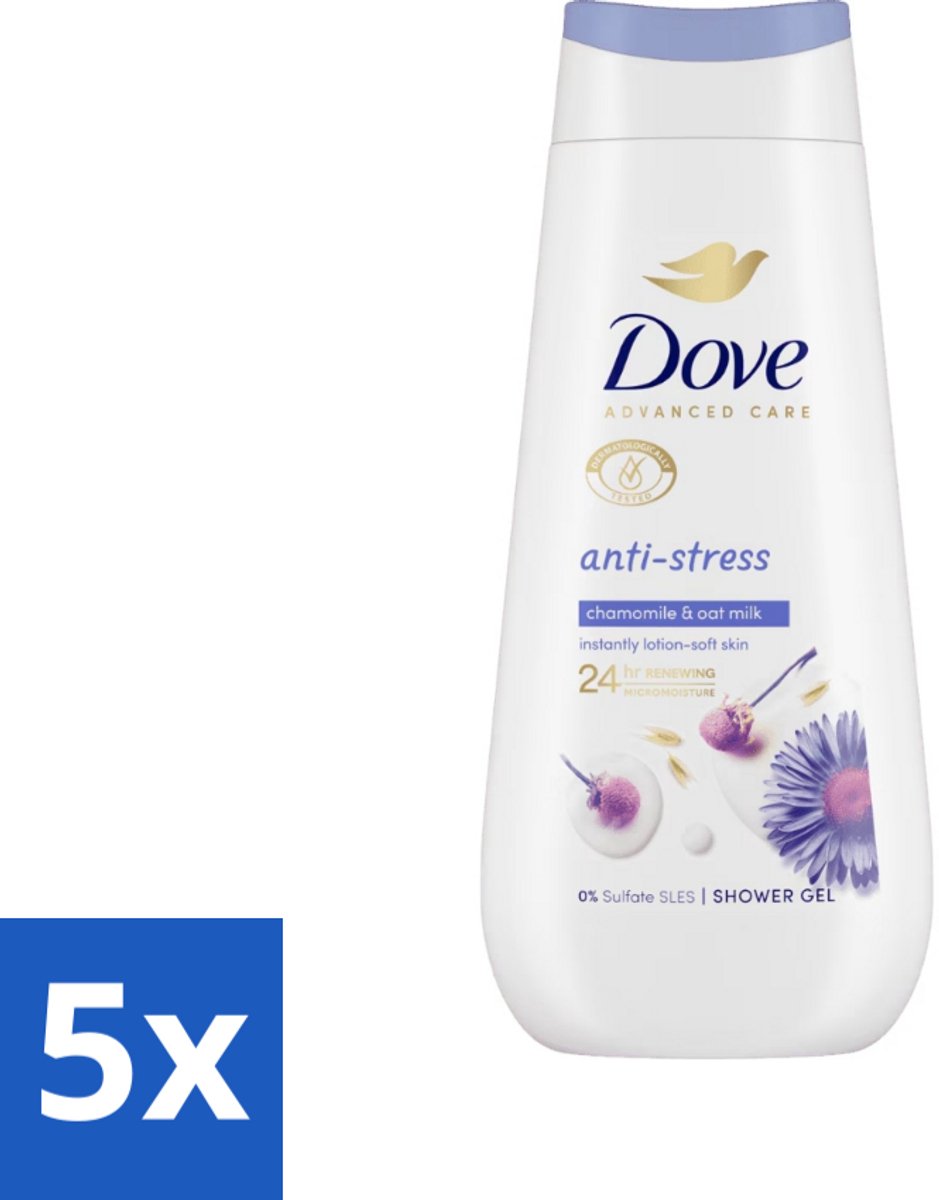 5 x Dove – Douchecrème – Anti-Stress – 225 ml - Voordeelverpakking - 5 stuks