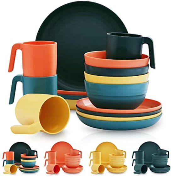 Plastic Cutlery Set of 16 Pieces Shatterproof And Reusable Lightweight Plates Mugs Scales Easy To Carry And Clean Microwave Safe BPA Free 4 Piece Set — afbeelding 3