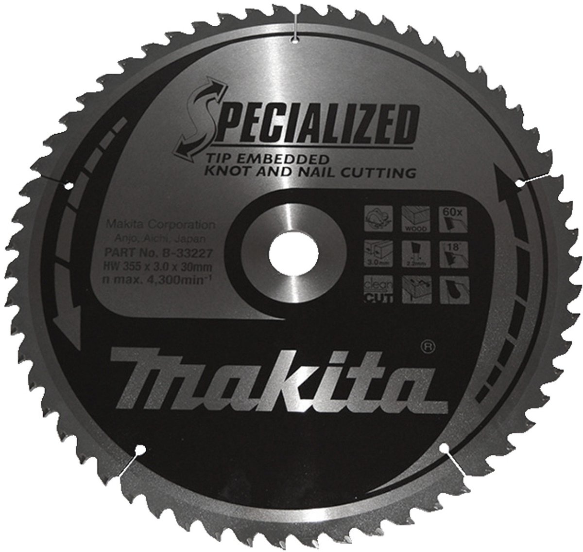 zaagblad SPECIALIZED hout met nagels 355x30x60T