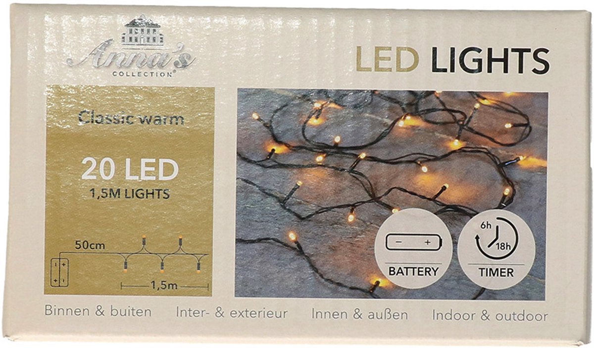 Anna's Collection Kerstverlichting Ivy - 20 led lampjes - warm wit - 150 cm - lichtsnoer - dimmer