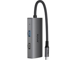 Rixus RXHU07 USB-C To Ethernet HDMI Adaptor With Docking Station Grey