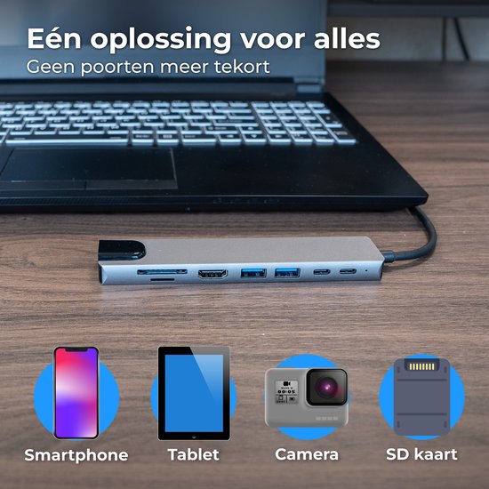 Nuvance USB C Hub - HDMI 4K - Splitter - Docking Station - Micro & SD kaart lezer - Ethernet - USB C Laptop Opladen