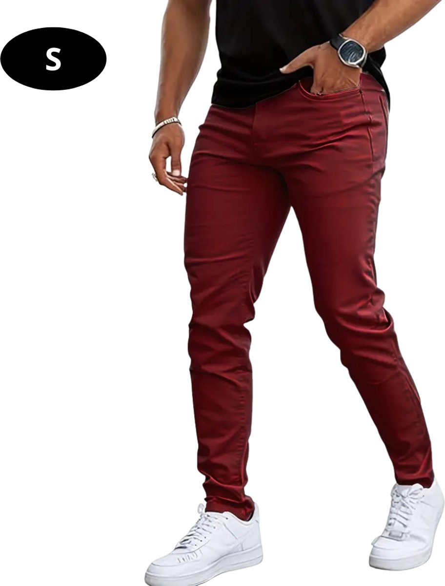 Nivard Lange Broek Heren Spijkerbroek Broeken Spijker Pants Jeans Trouser Stretch Straight Leg Rood