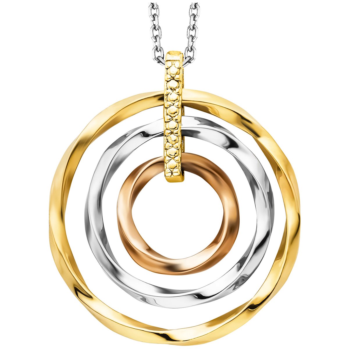 Julie Julsen Anhänger mit Kette 925/- Sterling Silber rhodiniert/vergoldet tricolor 3 Kreise