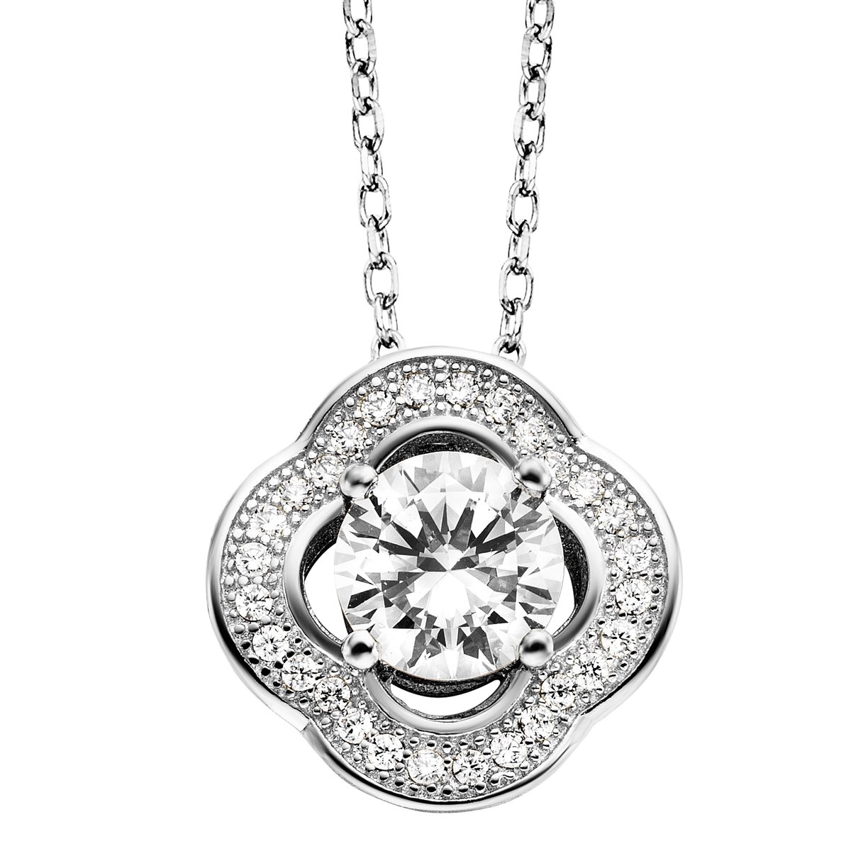 Julie Julsen Anhänger mit Kette 925 Silber rhodiniert Blüte Zirkonia weiß