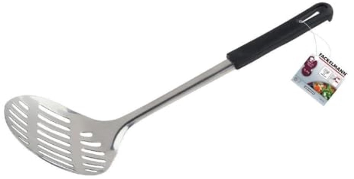 Schuimlepel 33 cm RVS met Anti-Slipfunctie - Keukenhulp Zilver/Zwart
