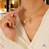 Leerella Engelenvleugel Hart Hanger Ketting - Hoogwaardige RVS met Cubic Zirconia - Goudkleurig Verstelbare Lengte voor Dames