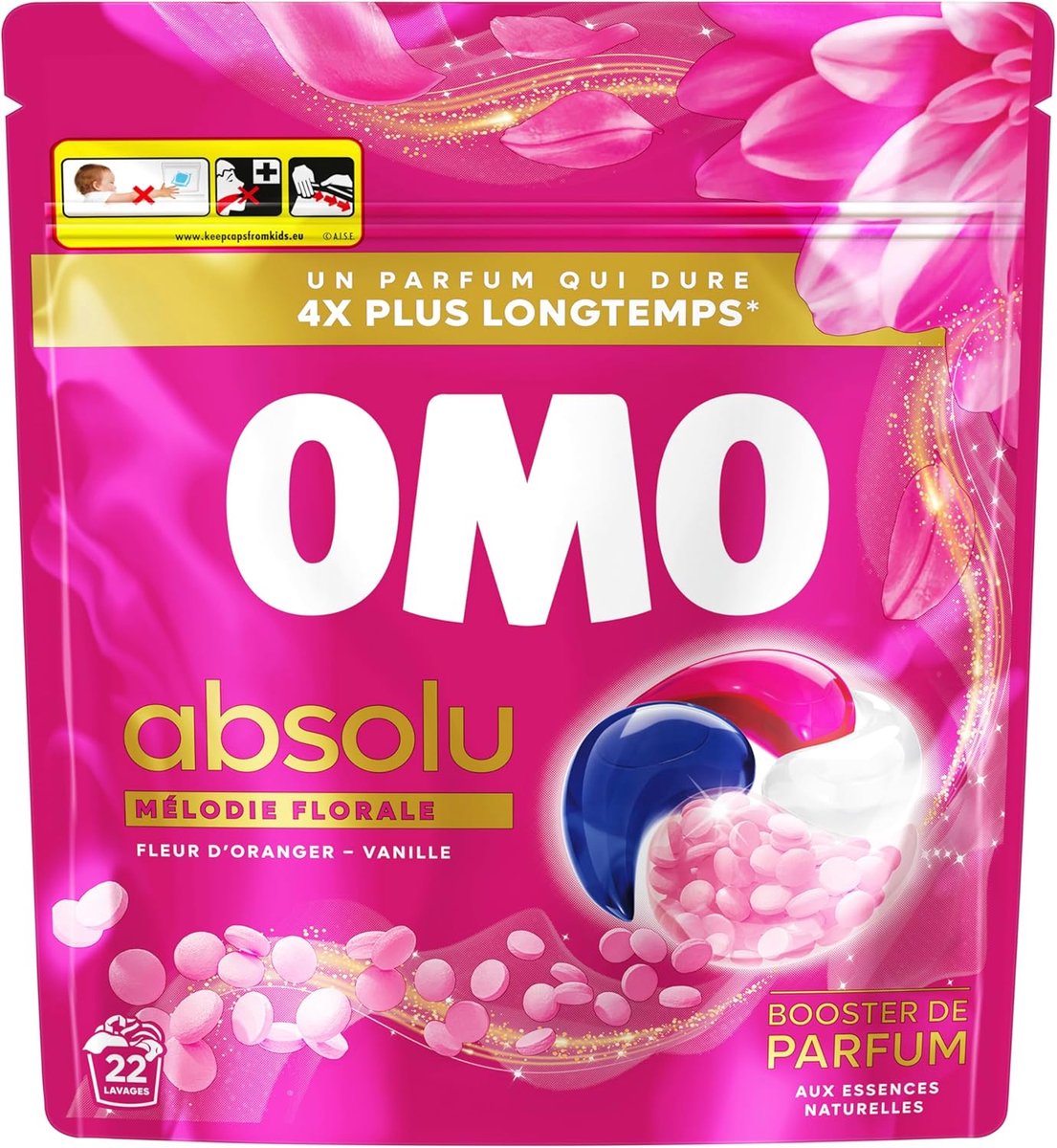 OMO - Absolute Floral Melody wascapsules met geurboosterparels - oranjebloesem & vanille - onberispelijke reinheid voor stralend linnen - 22 wasbeurten