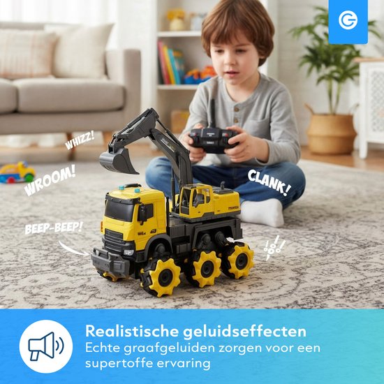 Silvergear Bestuurbare Graafmachine voor Binnen & Buiten - 10 km/u - 30 M Bereik - RC Offroad Auto - LED lampen - Speelgoed Autos Jongens en Meisjes - Cadeau voor Mannen - RC Car - 6, 7, 8, 9, 10, 11, 12, 13, 14, 15, 16 Jaar - Geel