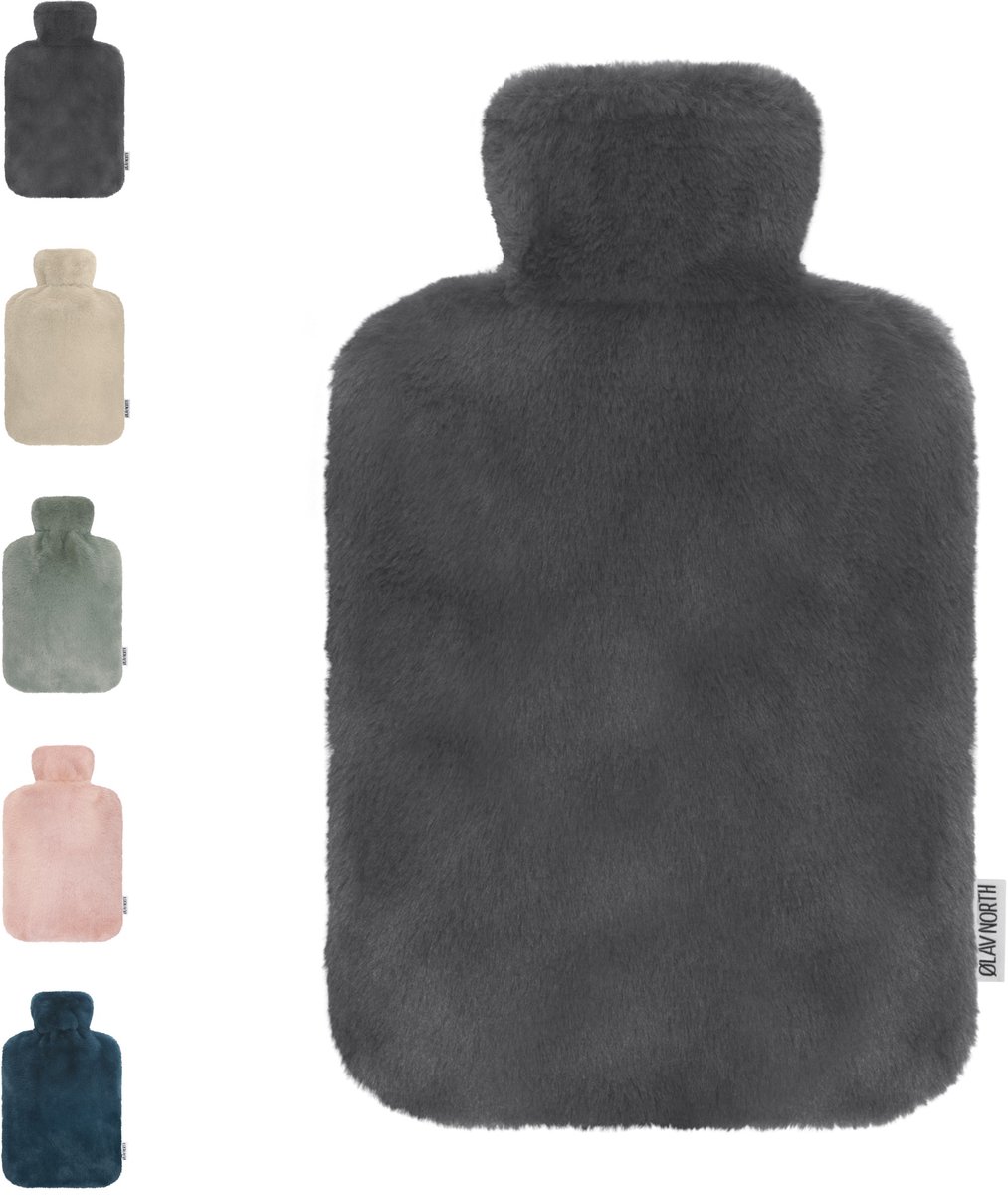 Ølav North – Kruik met Nordic Fur hoes - Incl geschenkverpakking - Tot 6 uur warmte - Heerlijk zacht - Warmwaterkruik - 1.8 liter – Stone Grey - Cadeau voor haar, vrouw, vriendin