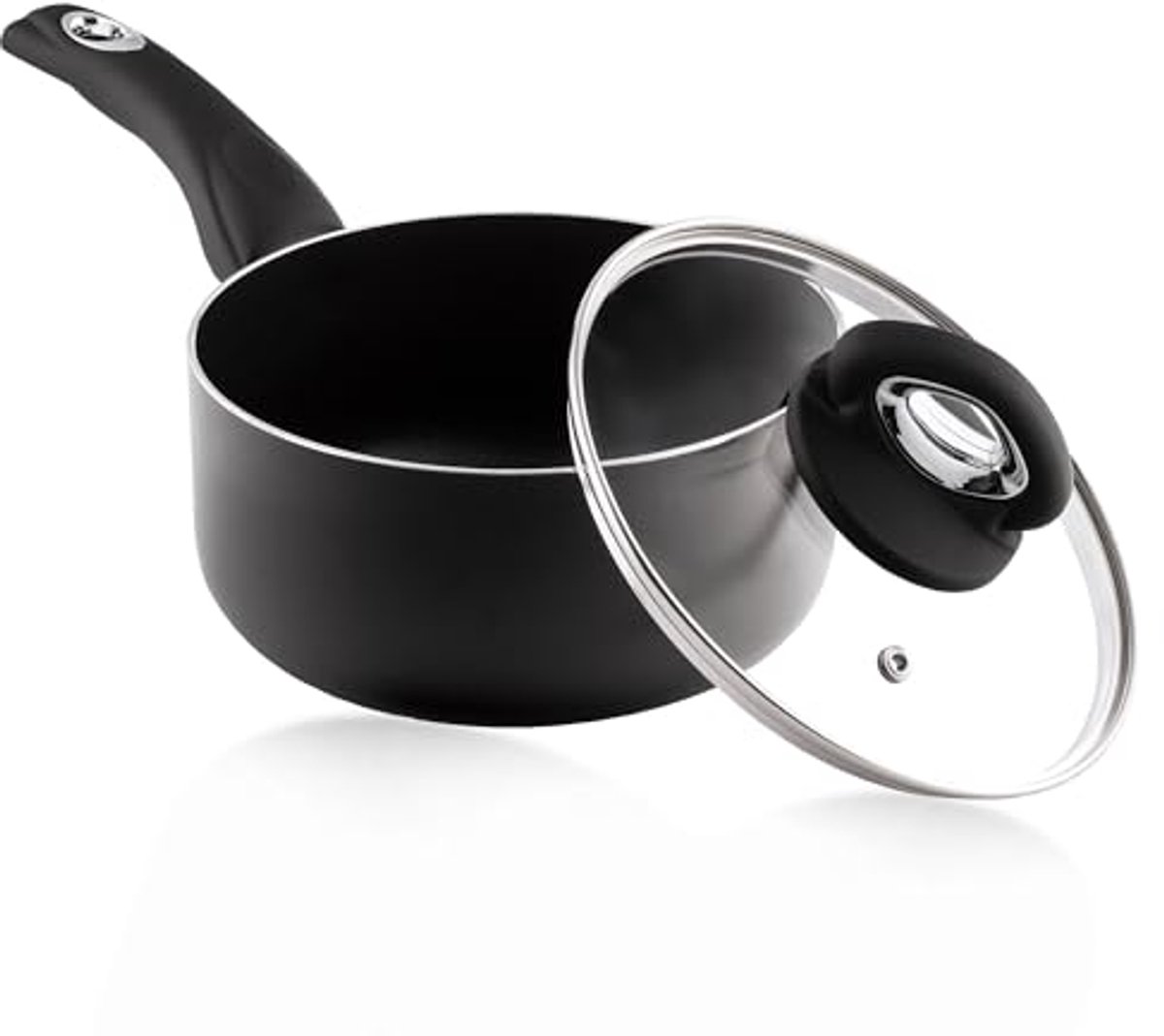 Premium 16 cm antiaanbakpan met glazen deksel en Soft Touch handvat - ideaal voor inductiekoken