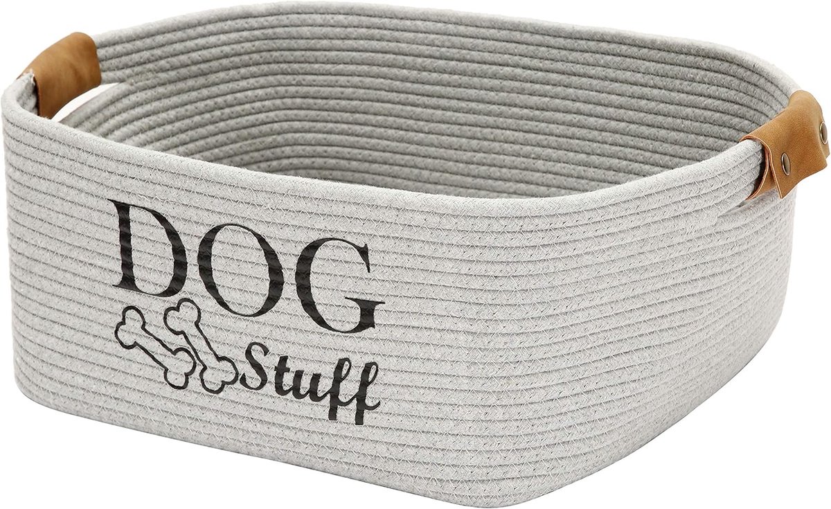 Square Dog Toy Basket - Opslag - Katoen - Hondenaccessoires - Speelgoed Box - Grijs