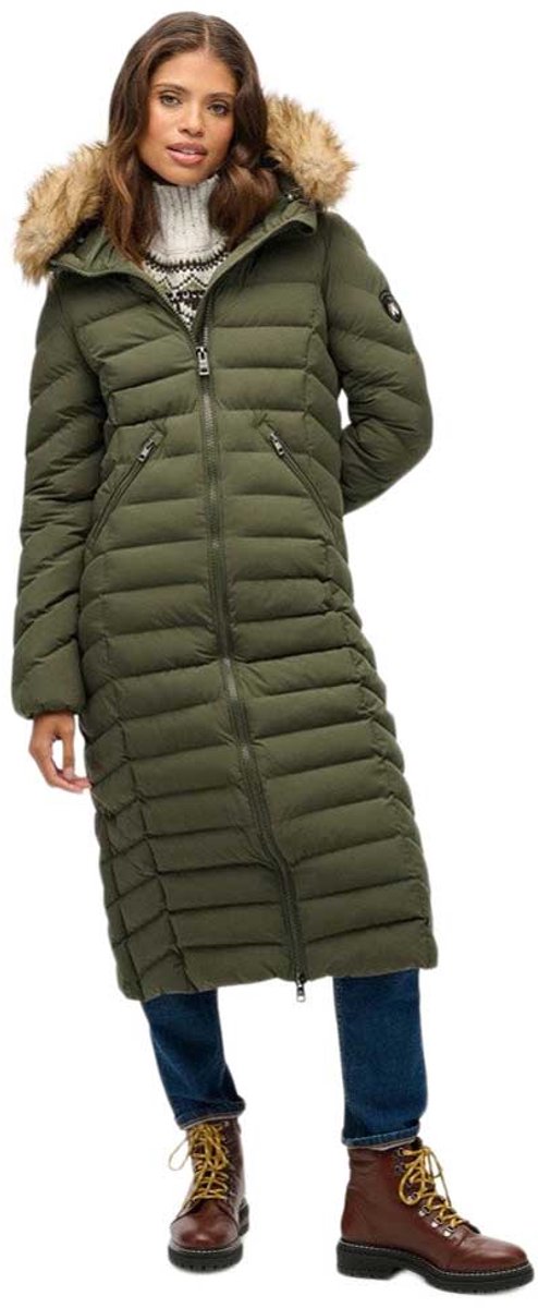 Superdry Fuji Lange Jas Met Bontkap Dames Gewatteerde jassen Groen