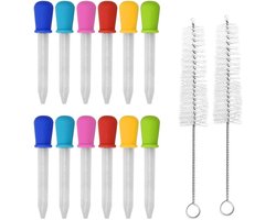 Pipetflesje - 12 Stuks - Pipet Set - 5ml - Vloeistof druppelaars - Siliconen druppelaar - Druppelteller - Pipetten voor Vloeistoffen - met 2 borstels -voor kinderen snoepvormen, Jello-vormen, knutselprojecten
