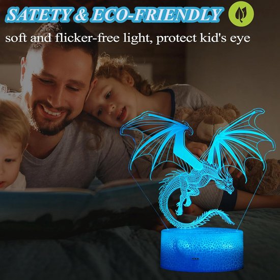 Daity Nachtlampje in de vorm van een draak, cadeau in de vorm van een draak, 3D-illusielicht, 16 kleuren veranderend, dimbaar, decoratie voor een kinderkamer voor jongens en meisjes, kerstcadeau voor de feestdagen van Daity — afbeelding 4