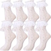 4 paar kanten kousen - sokken met kanten rand - schattige kanten sokken voor dames - halfhoge kanten sokken - prinsessenaccessoires voor dames - wit