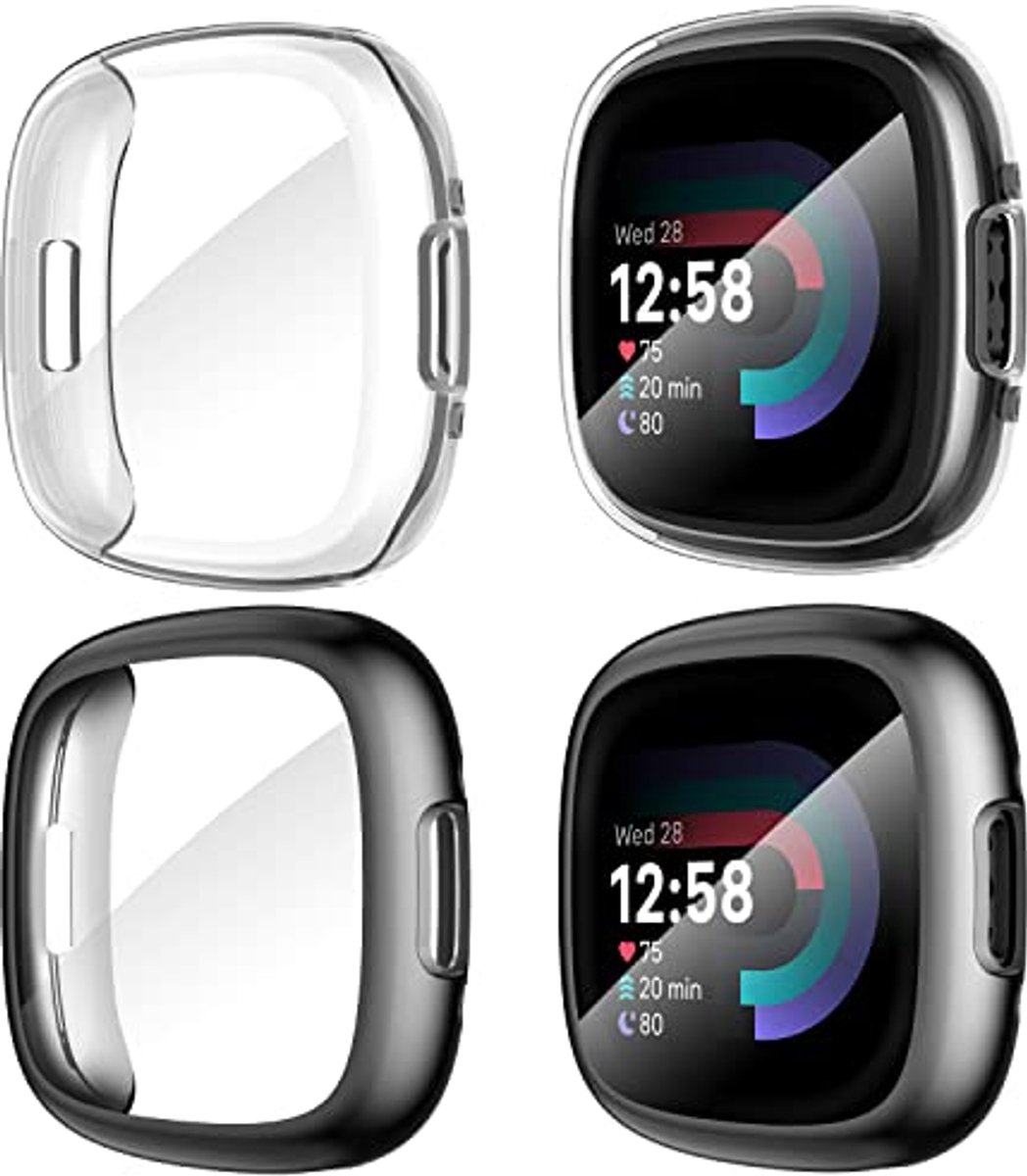 4 Stuks Schokbestendige Case voor Fitbit Versa 4 en Sense 2 - Zachte TPU Beschermhoes
