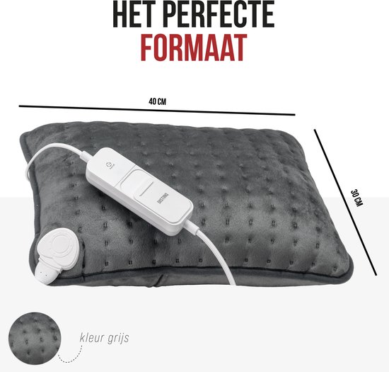 DistinQ Warmtekussen - Elektrische Kussen - Ultra Fleece - 30x40 cm - Grijs - 3 Warmtestanden met Timer - Heating Pillow - Energiezuinig