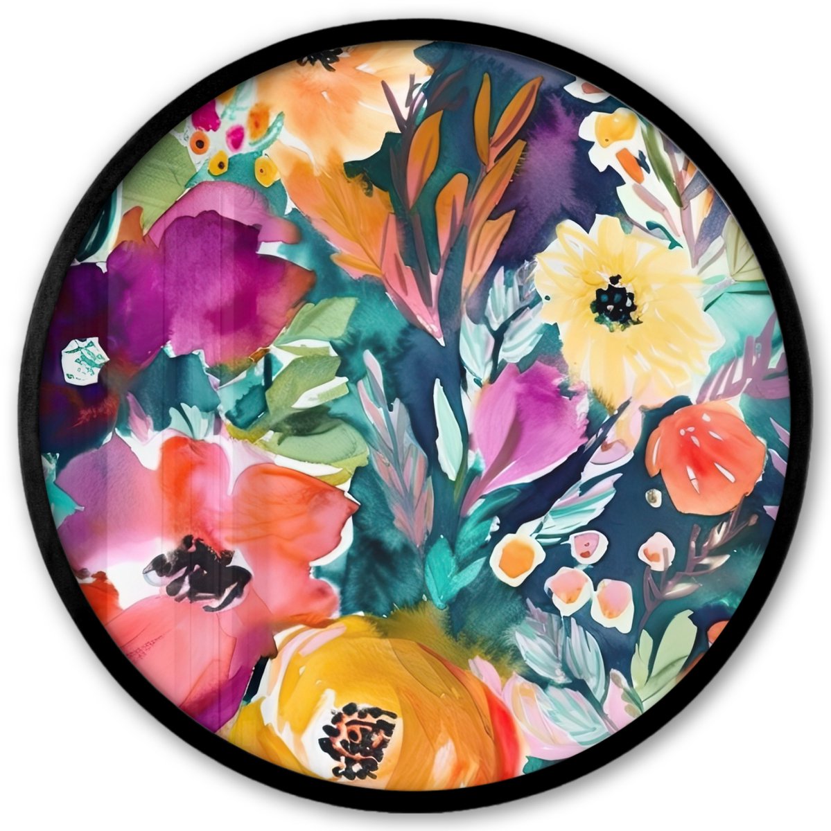FrameYourWall Poster in lijst Rond - Fotolijst 40x40 cm - Posters - Bloemen - Olieverf - Kunst - Natuur - Ronde posterlijst zwart - Decoratie - Wanddecoratie woonkamer - Muurdecoratie slaapkamer Bloemen - Abstract