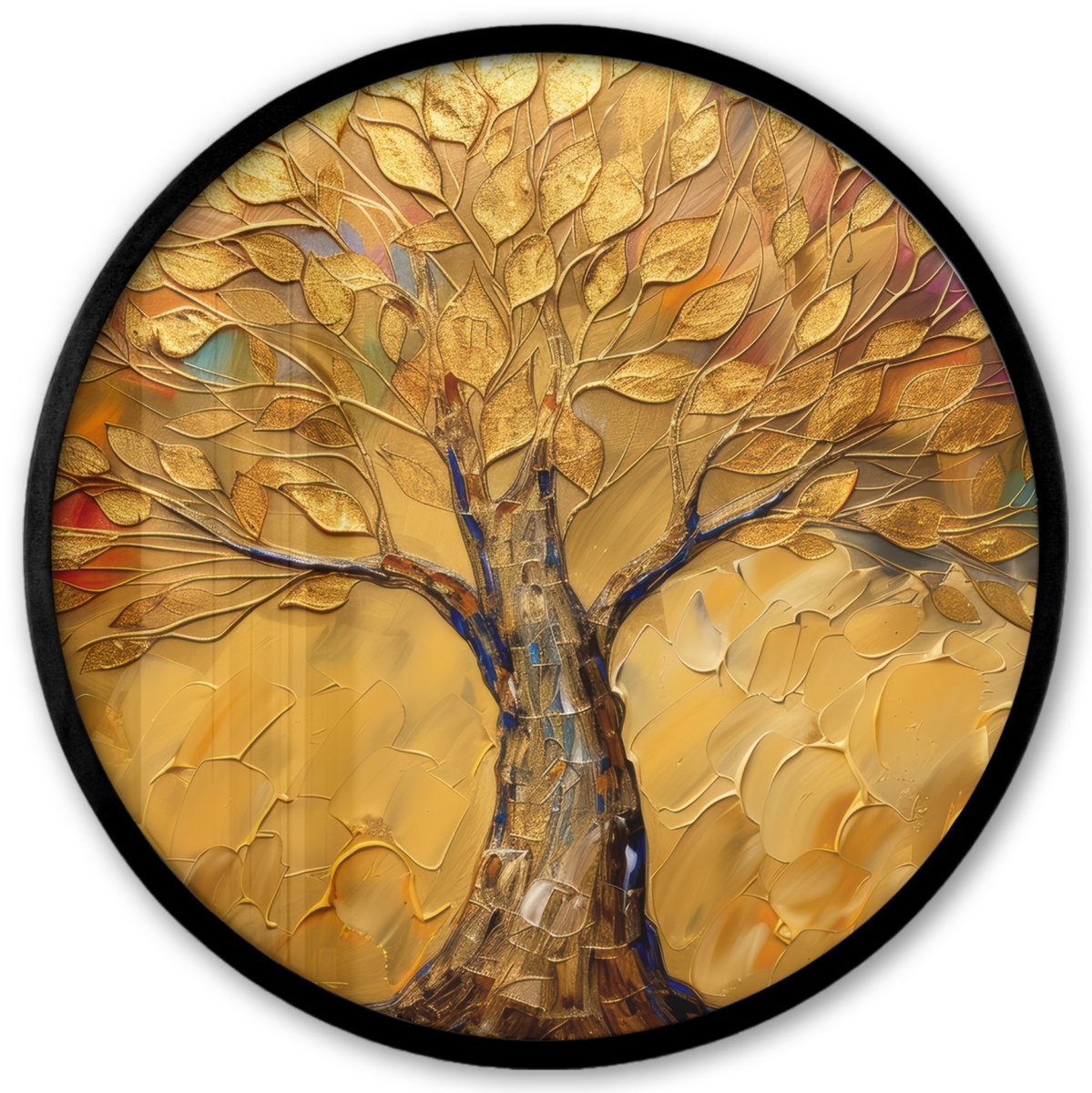 FrameYourWall Poster in lijst Rond - Fotolijst 40x40 cm - Posters - Goud - Boom - Abstract - Modern - Ronde posterlijst zwart - Decoratie - Wanddecoratie woonkamer - Muurdecoratie slaapkamer