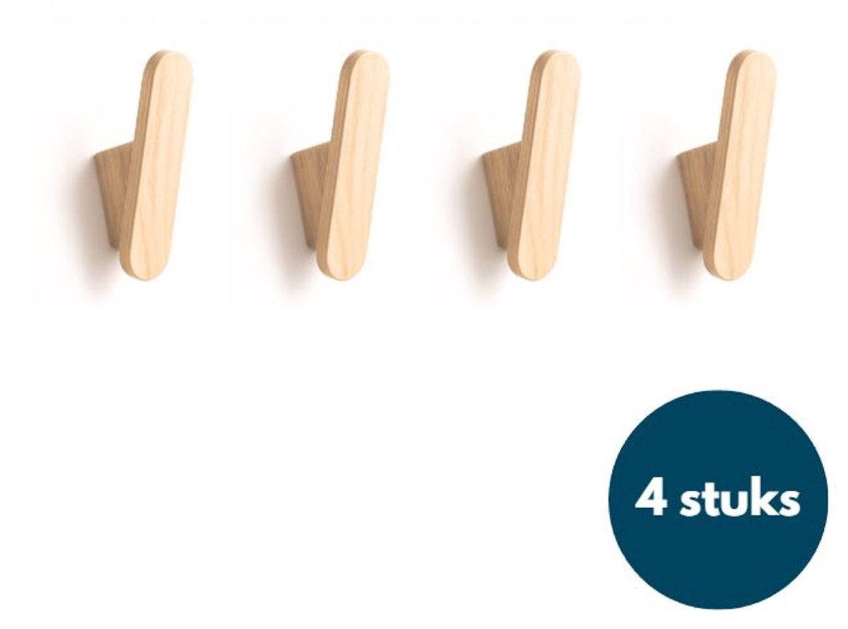 Houten Wandhaken - Retro kapstokhaken - Ophanghaken - Handdoekhaken - Jashaken - 4 stuks - Teak