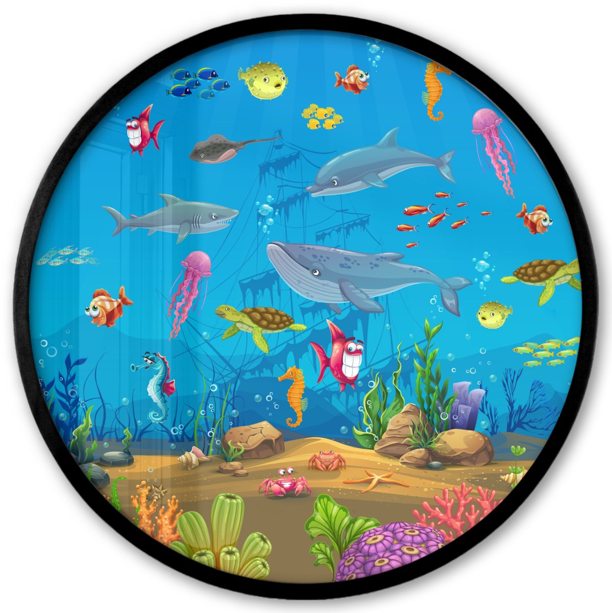 FrameYourWall Poster in lijst Rond - Fotolijst 40x40 cm - Posters - Zeedieren - Onderwaterwereld - Oceaan - Onderwater - Ronde posterlijst zwart - Decoratie - Wanddecoratie woonkamer - Muurdecoratie slaapkamer