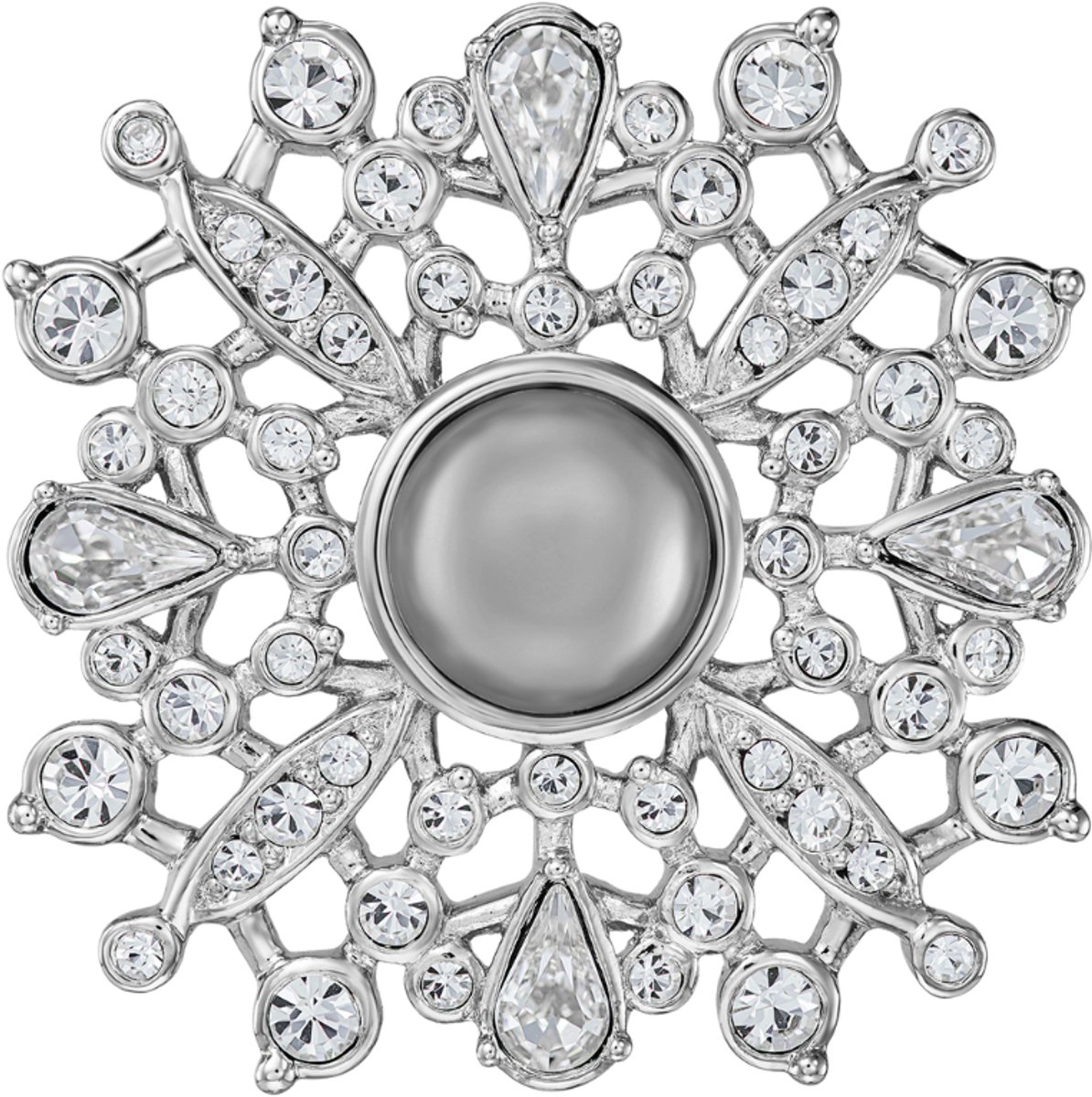 Traveller Broche - Broches Dames - Zilverkleurg - Halve Parel - 10 mm - Grijs - Kristallen - Geplatineerd - 33 mm - 157852