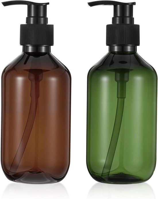 Distributeur de savon - 2 pièces - pompe à savon - vide avec pompe - réutilisable - Distributeurs de savon - bouteilles à pompe vides - ensemble distributeur de savon fixe pour Cuisine, salle de bain et Douche - 500 ml - marron, vert