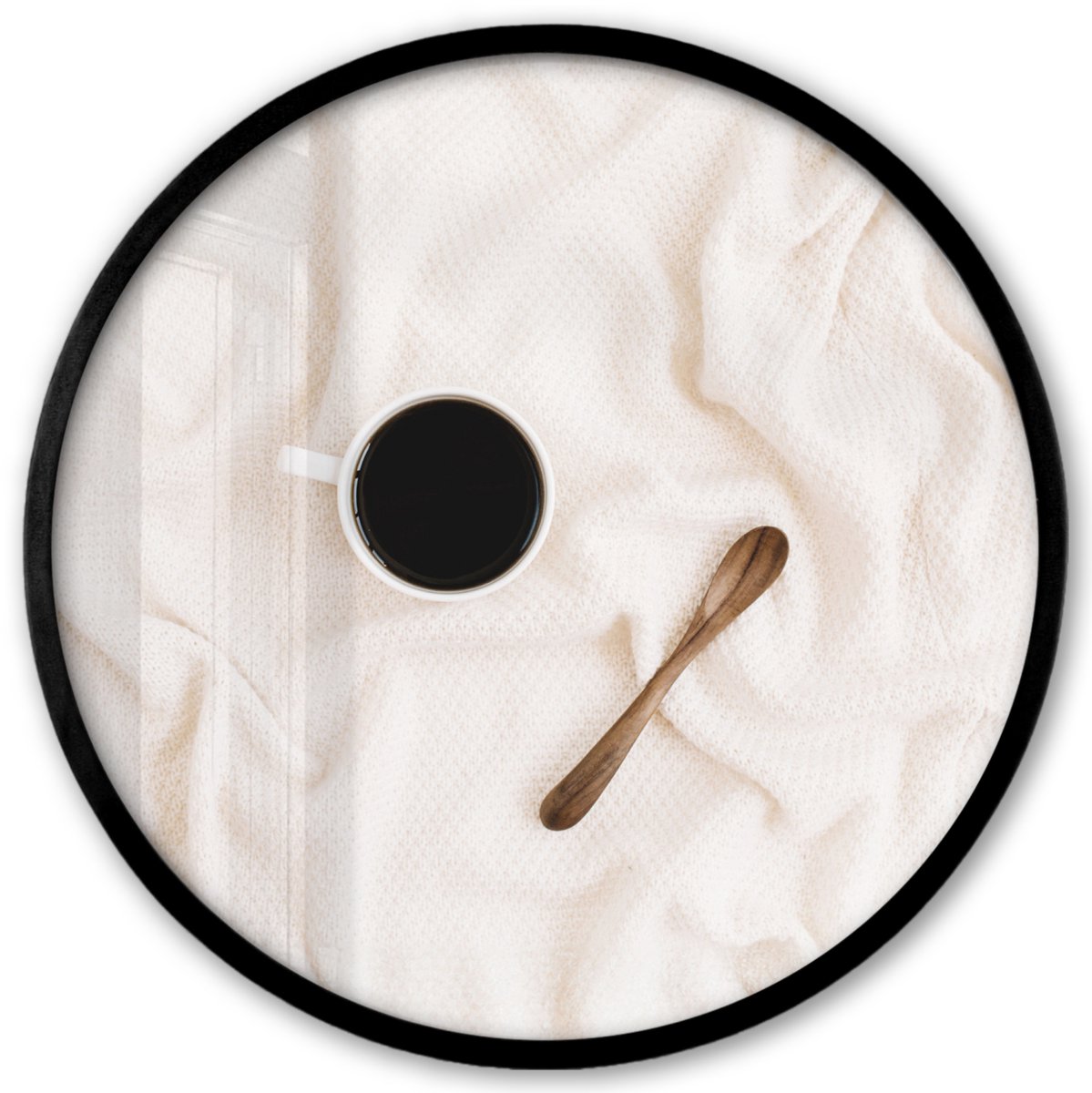 FrameYourWall Poster in lijst Rond - Fotolijst 40x40 cm - Posters - Koffie - Lepel - Mok - Ronde posterlijst zwart - Decoratie - Wanddecoratie woonkamer - Muurdecoratie slaapkamer