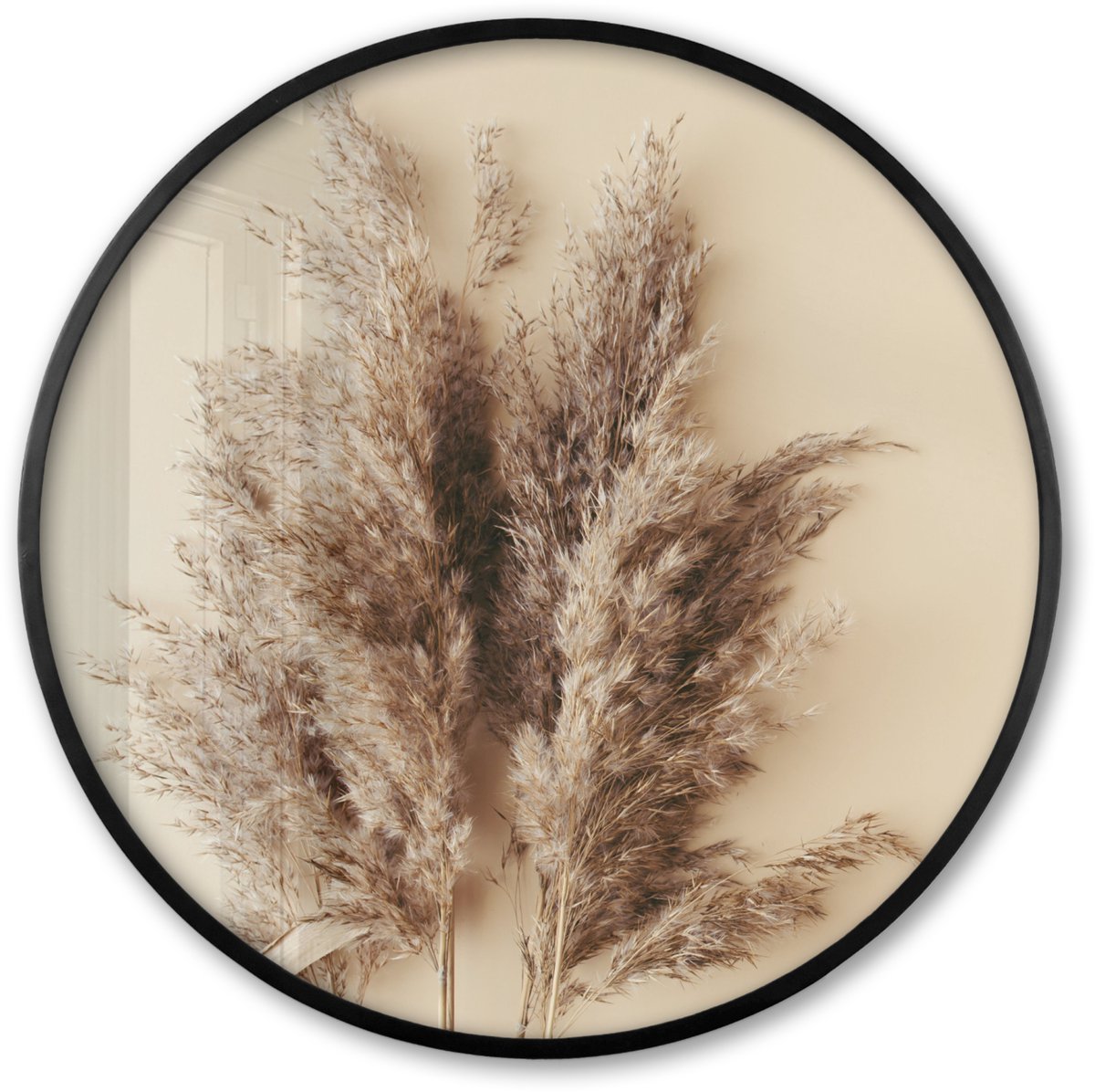 FrameYourWall Poster in lijst Rond - Fotolijst 60x60 cm - Posters - Graan - Pastel - Natuur - Ronde posterlijst zwart - Decoratie - Wanddecoratie woonkamer - Muurdecoratie slaapkamer Bloemen licht