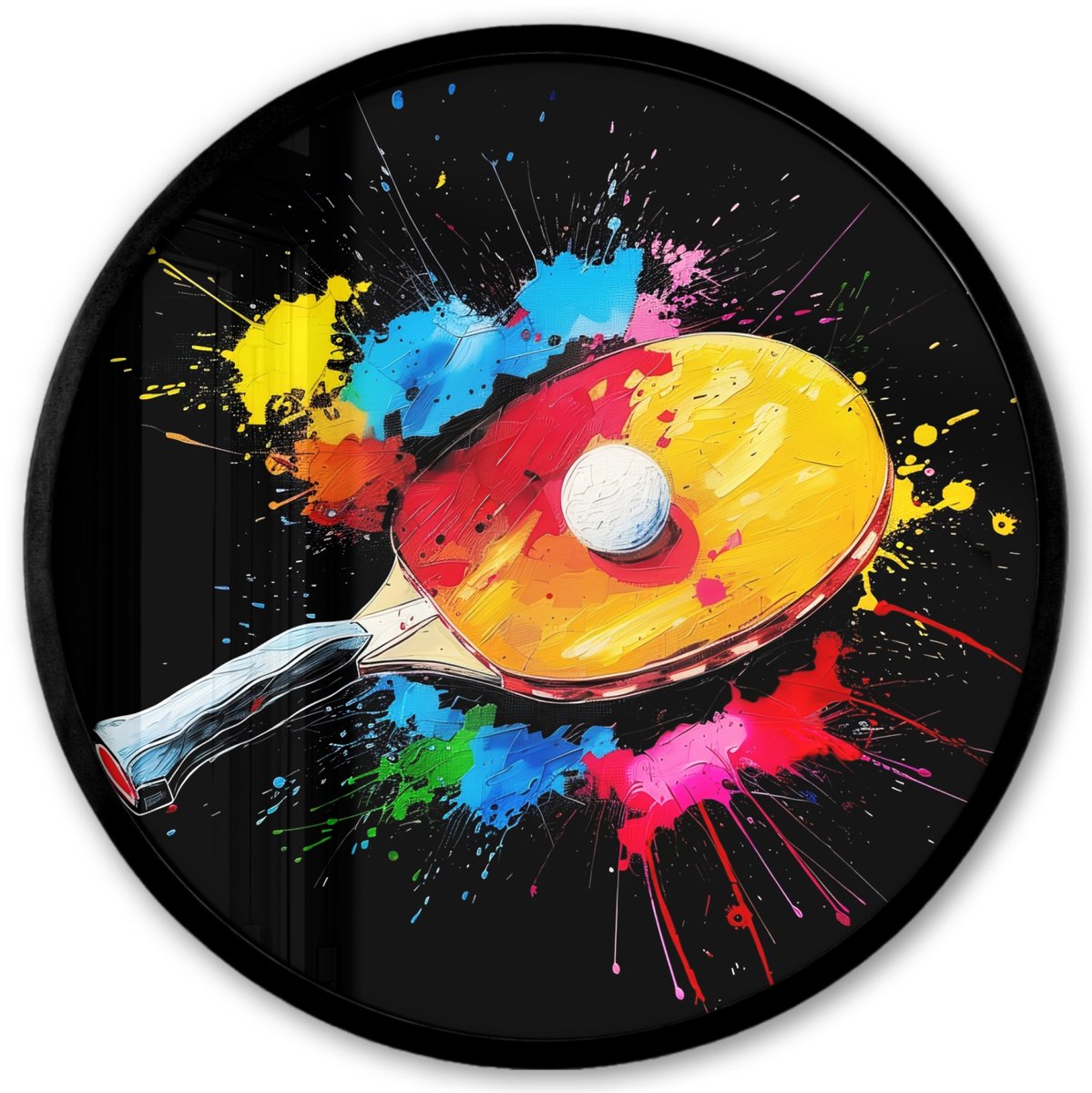 FrameYourWall Poster in lijst Rond - Fotolijst 40x40 cm - Posters - Graffiti - Sport - Tafeltennis - Verf - Ronde posterlijst zwart - Decoratie - Wanddecoratie woonkamer - Muurdecoratie slaapkamer
