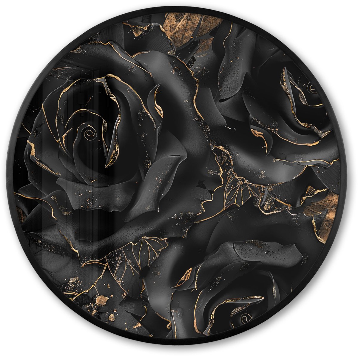 FrameYourWall Poster in lijst Rond - Fotolijst 60x60 cm - Posters - Rozen - Zwart - Bloemen - Goud - Ronde posterlijst zwart - Decoratie - Wanddecoratie woonkamer - Muurdecoratie slaapkamer