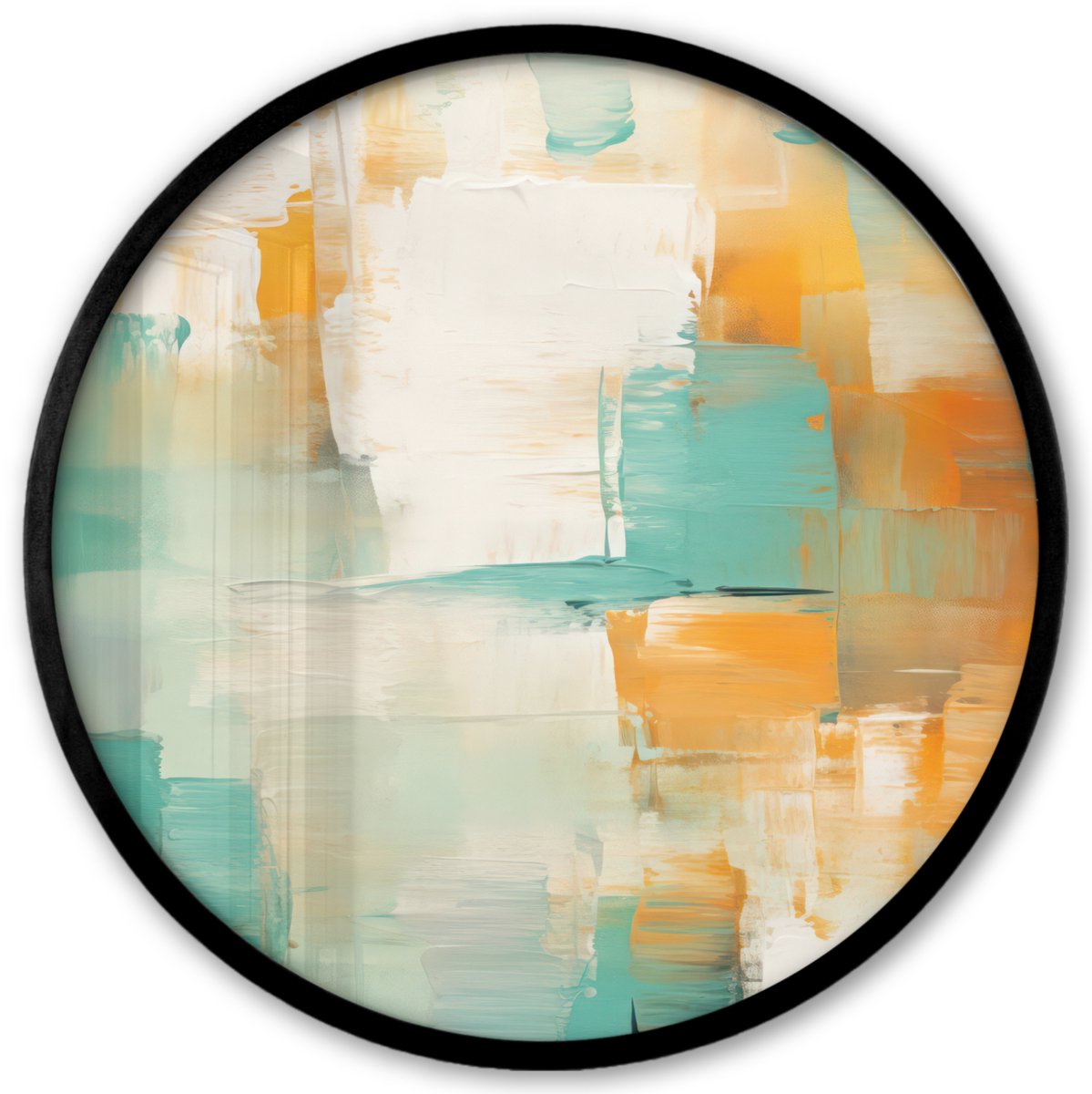 FrameYourWall Poster in lijst Rond - Fotolijst 40x40 cm - Posters - Kunst - Abstract - Blauw - Wit - Ronde posterlijst zwart - Decoratie - Wanddecoratie woonkamer - Muurdecoratie slaapkamer Abstracte verf - Modern