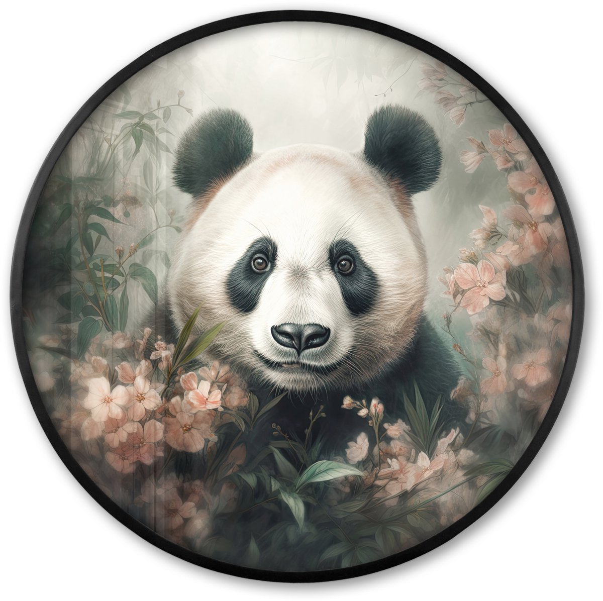 FrameYourWall Poster in lijst Rond - Fotolijst 80x80 cm - Posters - Panda - Dieren - Bloemen - Planten - Ronde posterlijst zwart - Decoratie - Wanddecoratie woonkamer - Muurdecoratie slaapkamer