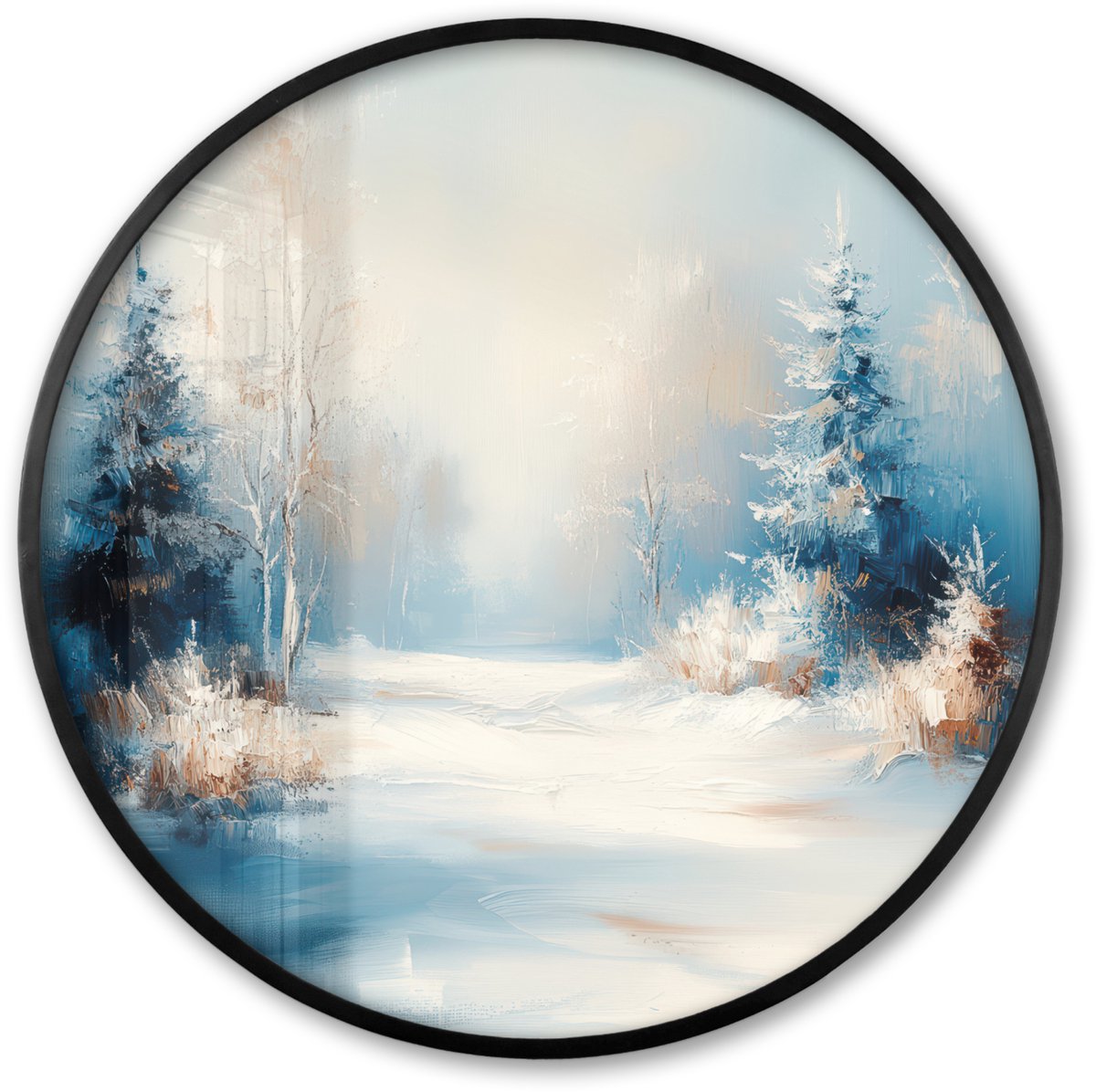 FrameYourWall Poster in lijst Rond - Fotolijst 80x80 cm - Posters - Bos - Winter - Natuur - Abstract - Sneeuw - Ronde posterlijst zwart - Decoratie - Wanddecoratie woonkamer - Muurdecoratie slaapkamer Winter - Landschap
