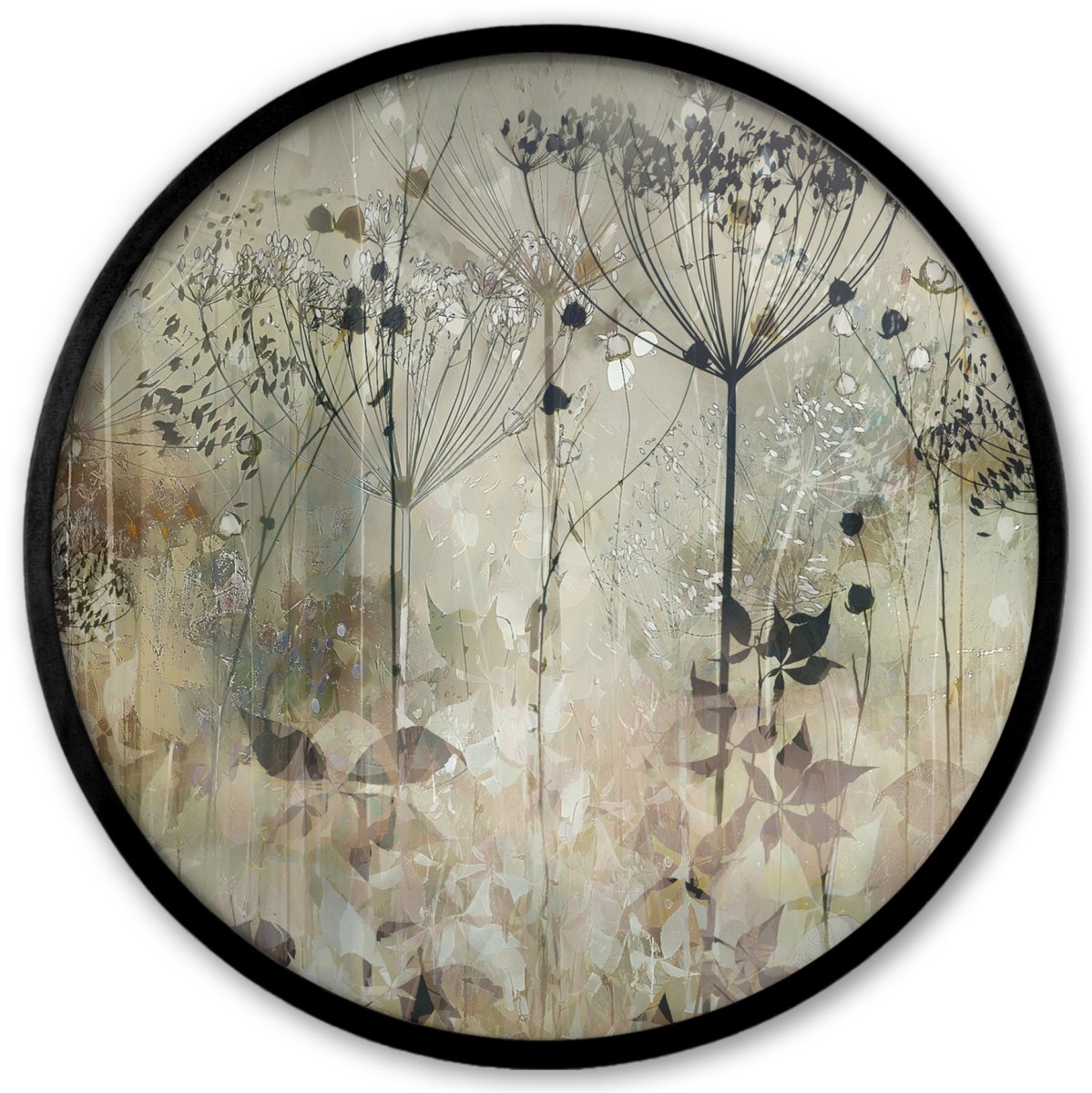 FrameYourWall Poster in lijst Rond - Fotolijst 40x40 cm - Posters - Bloemen - Grijs - Natuur - Kunst - Ronde posterlijst zwart - Decoratie - Wanddecoratie woonkamer - Muurdecoratie slaapkamer Bloemen - Industrieel