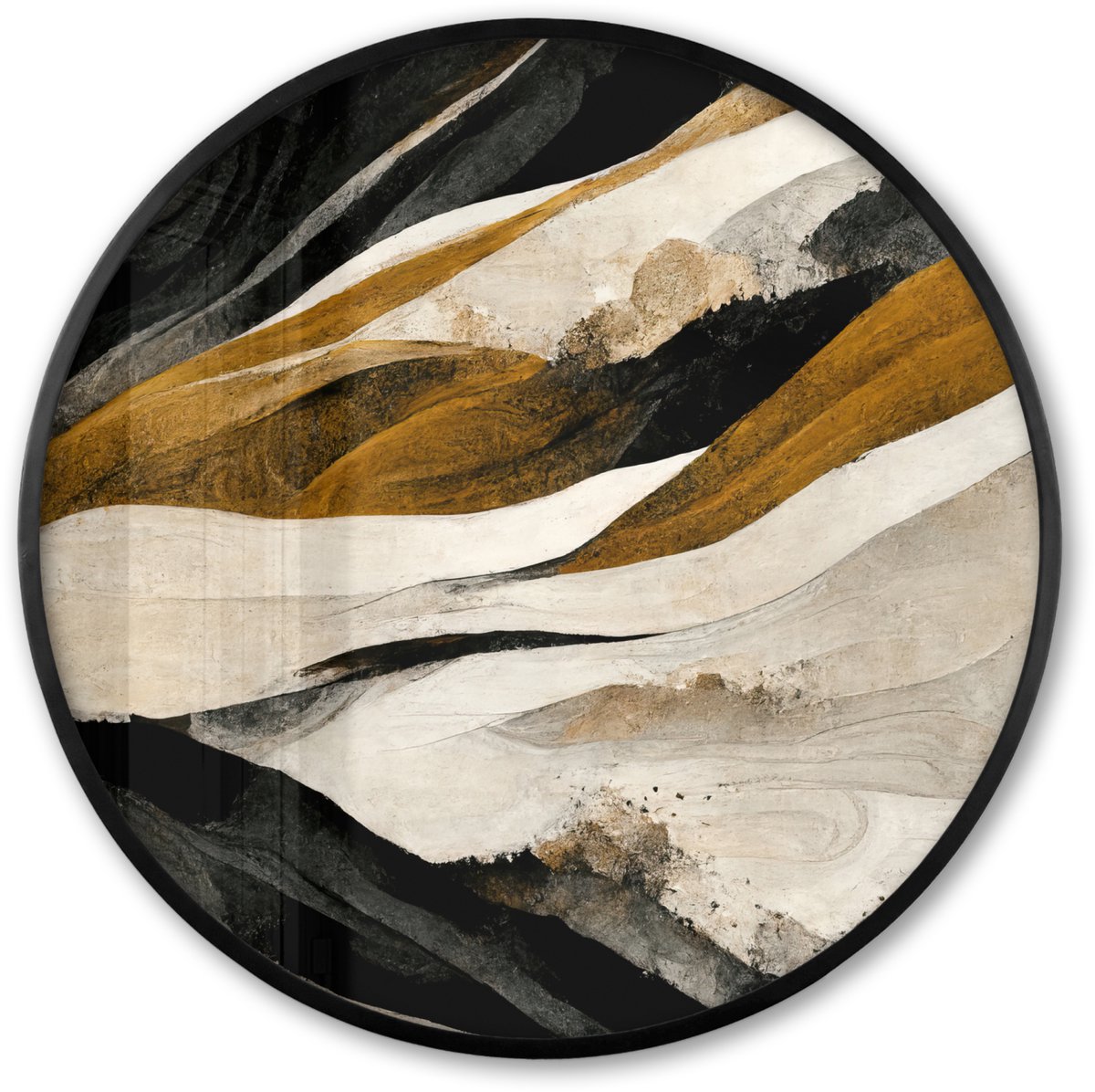 FrameYourWall Poster in lijst Rond - Fotolijst 80x80 cm - Posters - Verf - Landschap - Bruin - Zwart - Ronde posterlijst zwart - Decoratie - Wanddecoratie woonkamer - Muurdecoratie slaapkamer