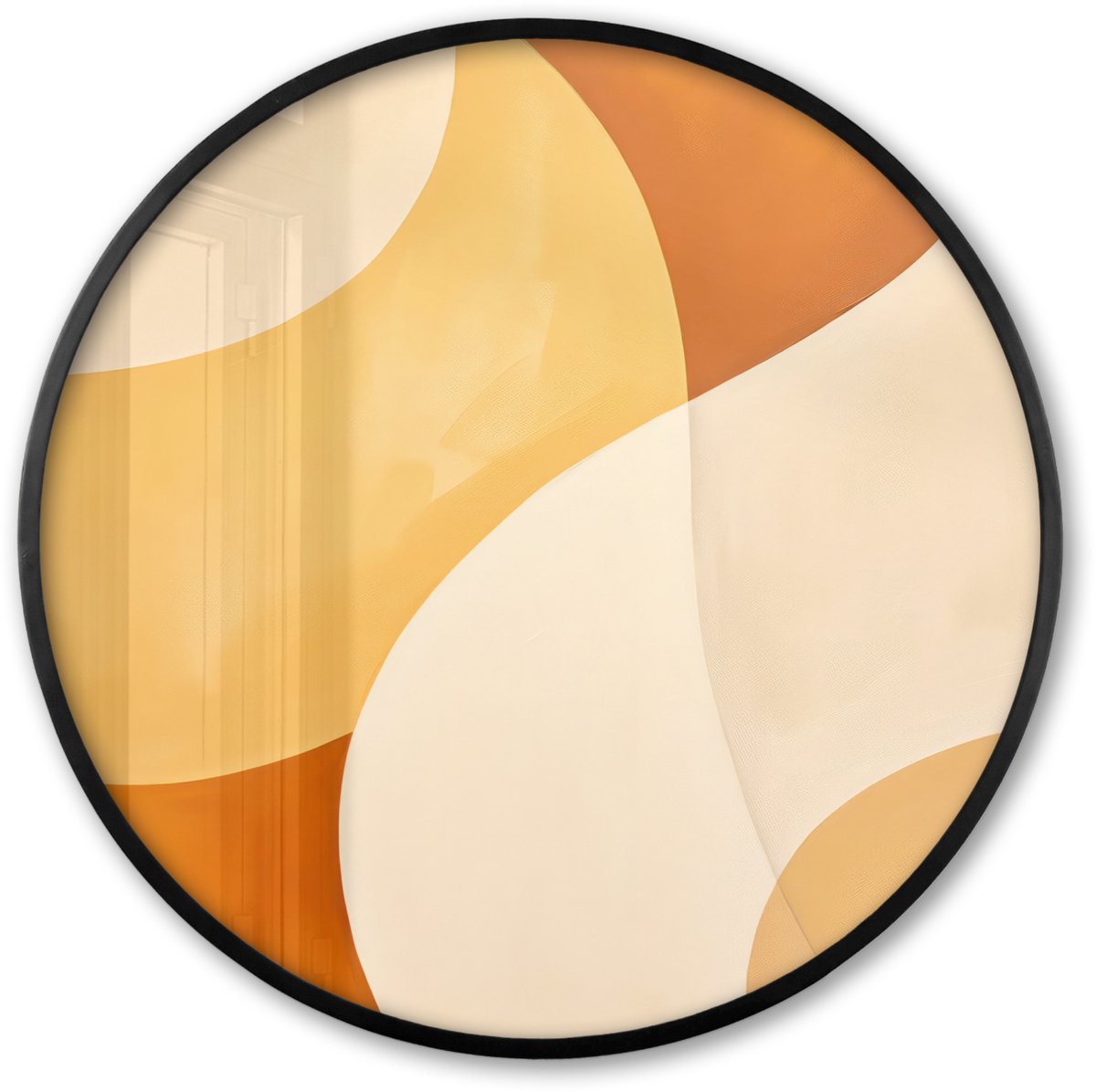FrameYourWall Poster in lijst Rond - Fotolijst 80x80 cm - Posters - Abstract - Patroon - Modern - Beige - Oranje - Ronde posterlijst zwart - Decoratie - Wanddecoratie woonkamer - Muurdecoratie slaapkamer