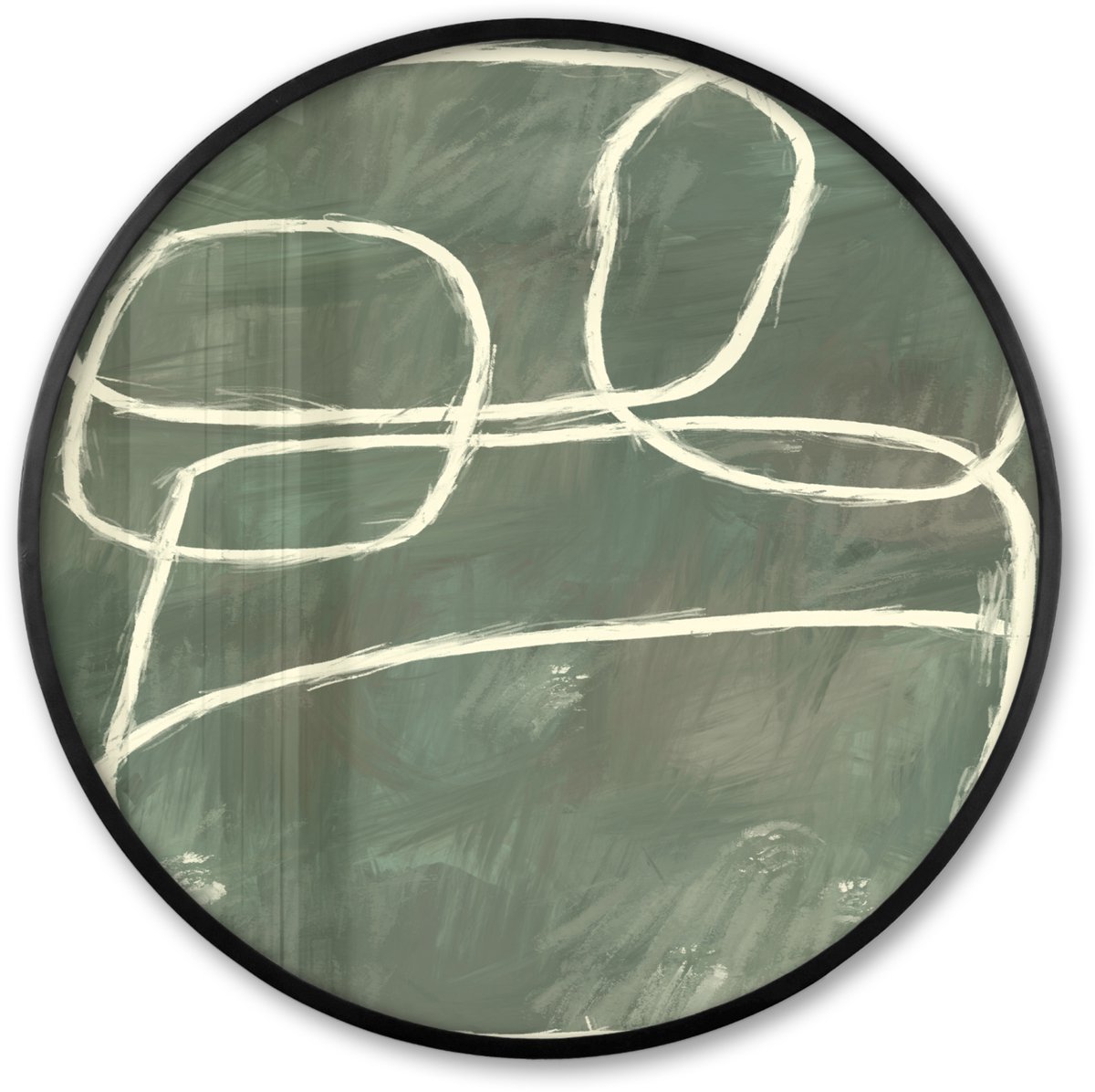 FrameYourWall Poster in lijst Rond - Fotolijst 80x80 cm - Posters - Abstract - Groen - Kunst - Modern - Ronde posterlijst zwart - Decoratie - Wanddecoratie woonkamer - Muurdecoratie slaapkamer