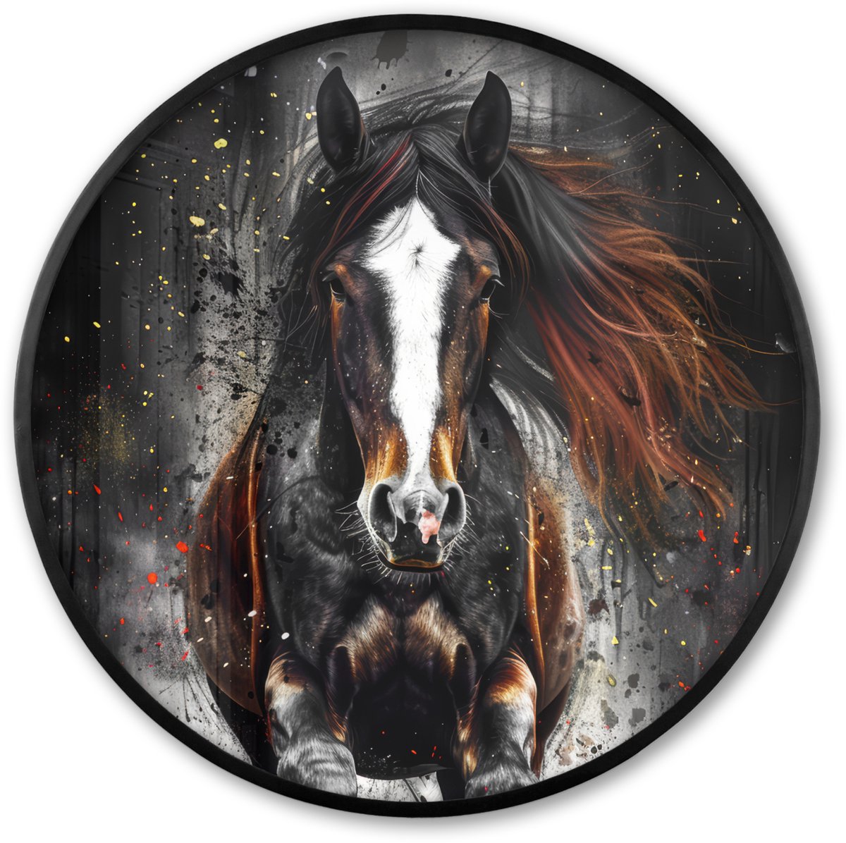 FrameYourWall Poster in lijst Rond - Fotolijst 60x60 cm - Posters - Paard - Dieren - Zwart - Luxe - Modern - Ronde posterlijst zwart - Decoratie - Wanddecoratie woonkamer - Muurdecoratie slaapkamer