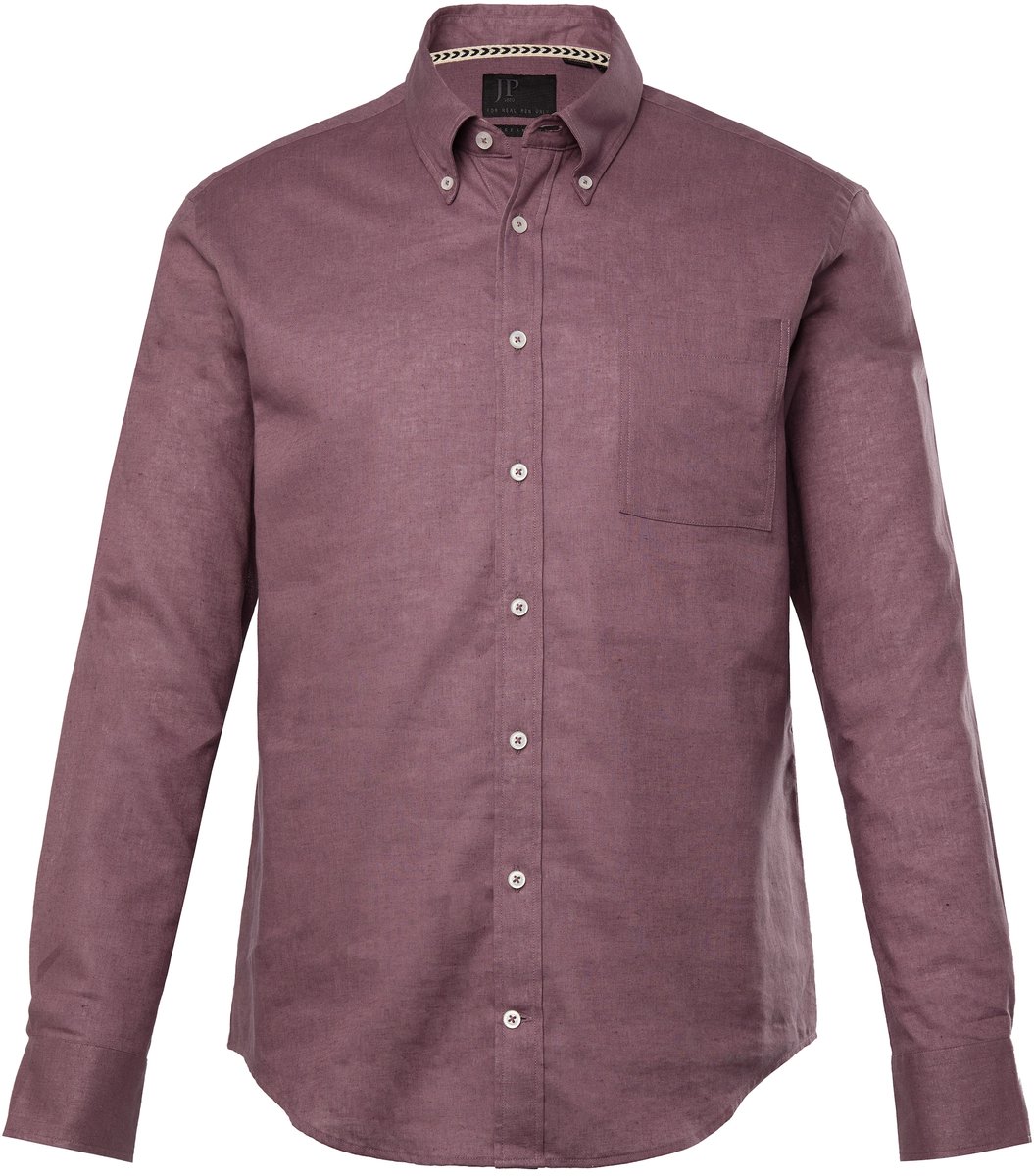 JP 1880 - Heren - Overhemd van een linnenmix lange mouwen button-down kraag - Mauve - Maat XXL