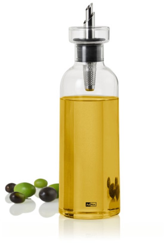 Bouteille d'huile d'olive et de vinaigre AdHoc AromaPour avec bec verseur – 500 ml – Distributeur d'huile en Verres transparent avec bouchon en acier inoxydable – Étanche et versage précis – Design intemporel