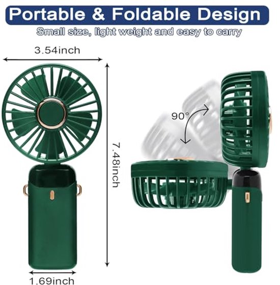 AOSTOK Handventilator – 5 Standen, USB Oplaadbaar, 4000 MAh, LED-scherm, Stil – Voor Kantoor En Outdoor